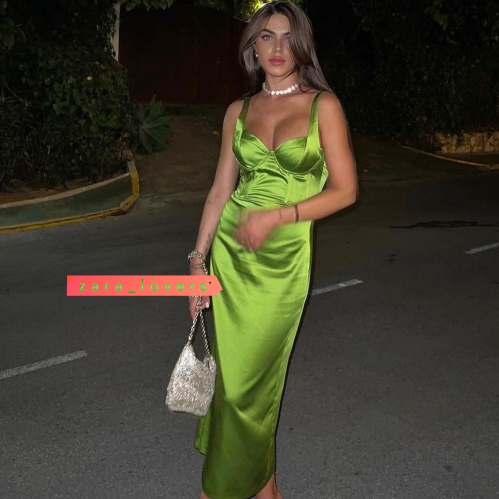 Zara Green Satin Midi Dress